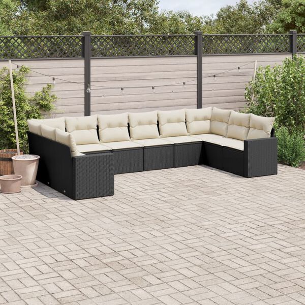 vidaXL 10 Piece Garden Sofa Set with Cushions Black Poly Rattan