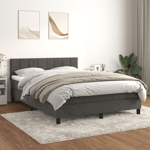 vidaXL Box Spring Bed with Mattress Dark Grey 153x203 cm Queen Size Velvet