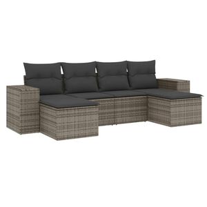 vidaXL 6 Piece Garden Sofa Set with Cushions Grey Poly Rattan