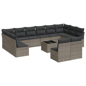 vidaXL 13 Piece Garden Sofa Set with Cushions Grey Poly Rattan