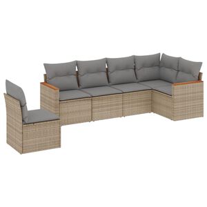 vidaXL 6 Piece Garden Sofa Set with Cushions Beige Poly Rattan