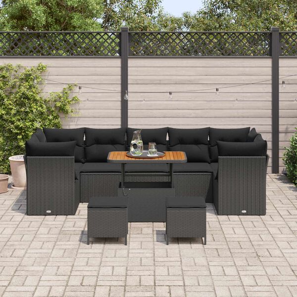 vidaXL Garden Sofa Set with Cushion with Storage Manual 10 pcs Black