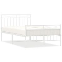 vidaXL Metal Bed Frame with Headboard and Footboard White 107x203 cm