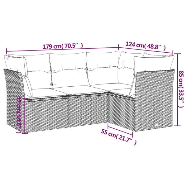 vidaXL 4 Piece Garden Sofa Set with Cushions Grey Poly Rattan