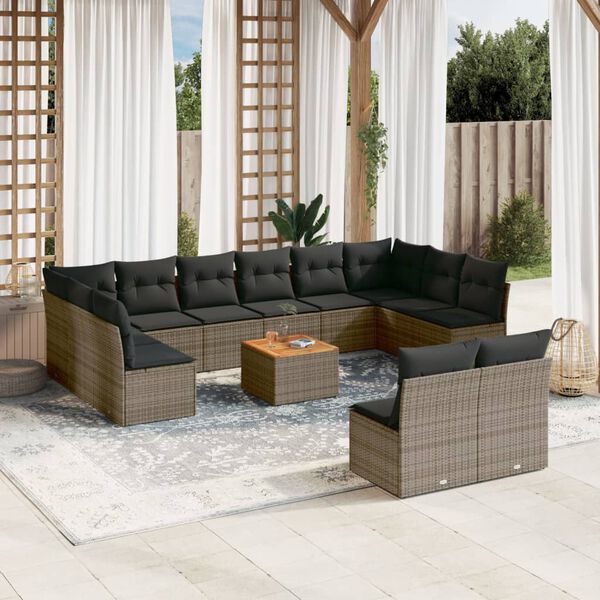 vidaXL 13 Piece Garden Sofa Set with Cushions Grey Poly Rattan