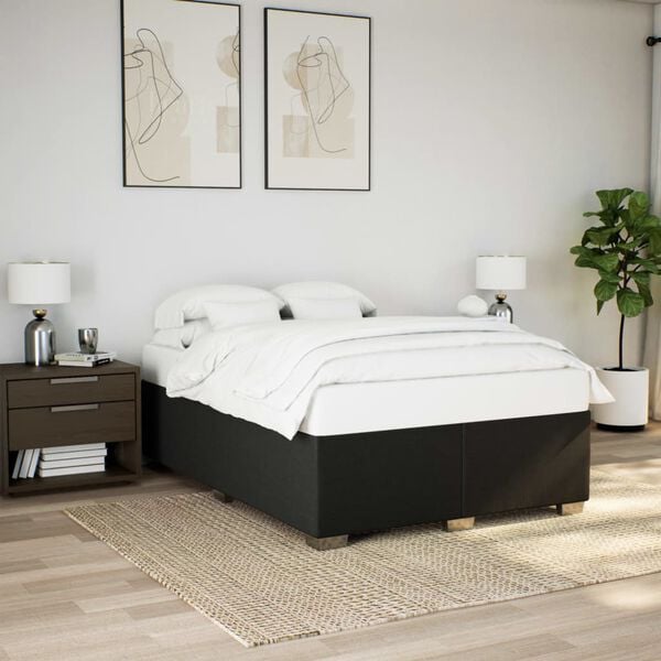 vidaXL Bed Frame without Mattress Black Double Fabric