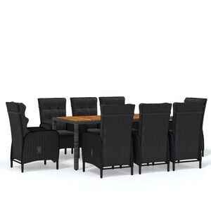vidaXL 9 Piece Garden Dining Set Poly Rattan Black