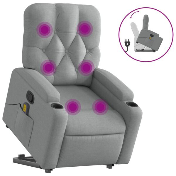 vidaXL Stand up Massage Recliner Chair Light Grey Fabric