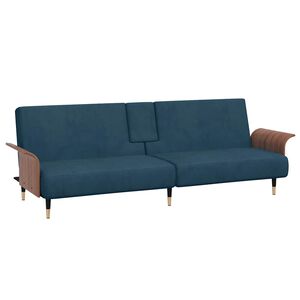 vidaXL Sofa Bed with Cup Holders Blue Velvet