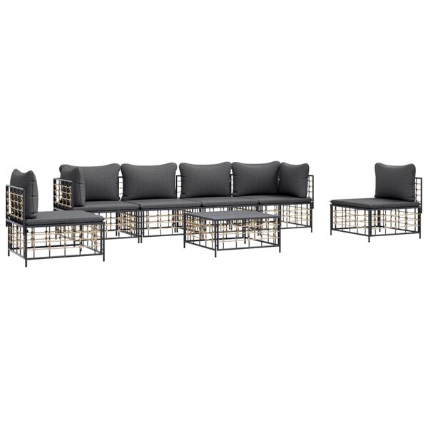 vidaXL 7 Piece Garden Lounge Set with Cushions Anthracite Poly Rattan