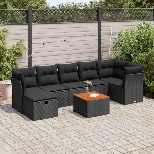 vidaXL 8 Piece Garden Sofa Set with Cushions Black Poly Rattan