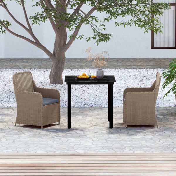 vidaXL 3 Piece Garden Dining Set with Cushions Brown