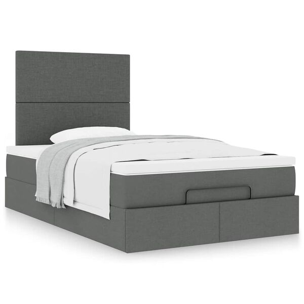 vidaXL Ottoman Bed with Mattress Dark Grey King Single Fabric