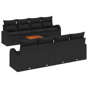 vidaXL Garden Sofa Set with Storage 9 pcs Black Poly Rattan