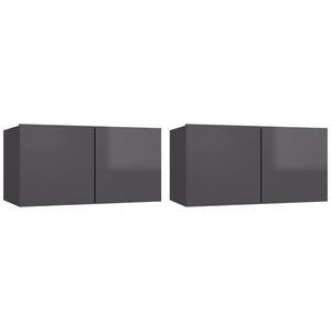 vidaXL Hanging TV Cabinets 2 pcs High Gloss Grey 60x30x30 cm