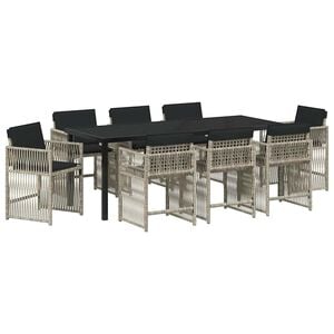 vidaXL Garden Dining Set 9 pcs Light Grey Poly Rattan