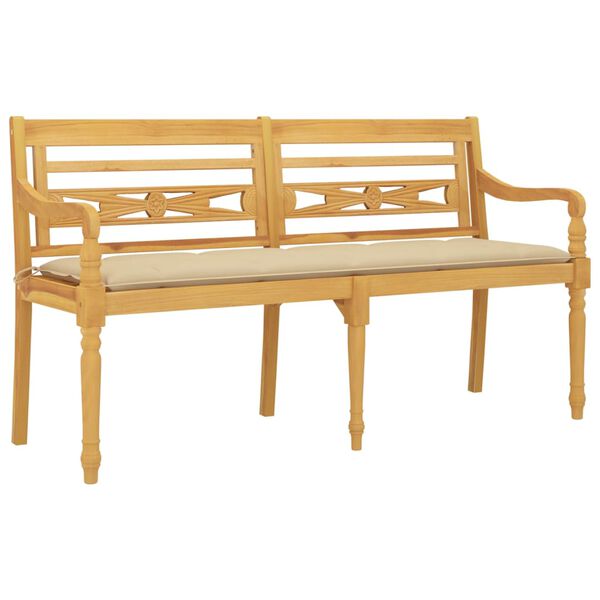 vidaXL Batavia Bench with Beige Cushion 150 cm Solid Wood Teak