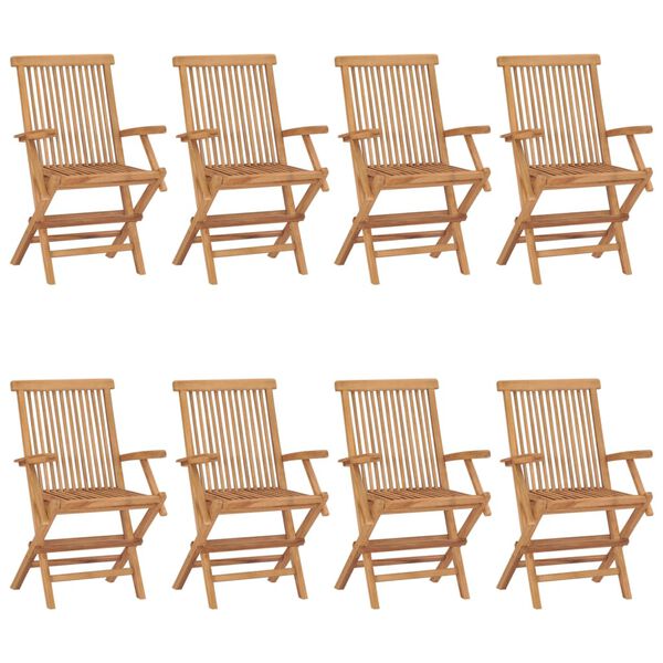 vidaXL Garden Chairs with Cream White Cushions 8 pcs Solid Teak Wood