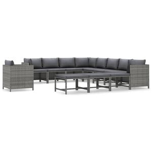 vidaXL 12 Piece Garden Lounge Set with Cushions Poly Rattan Grey
