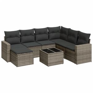 vidaXL 8 Piece Garden Sofa Set with Cushions Grey Poly Rattan