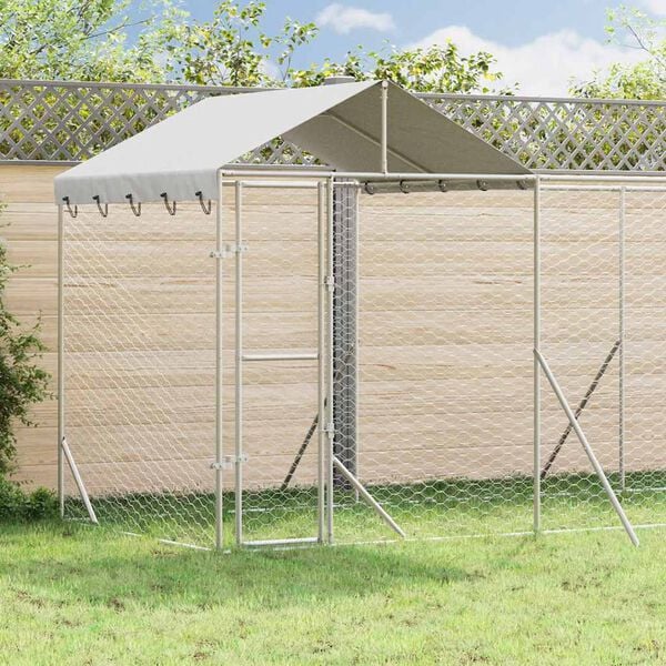 vidaXL Outdoor Dog Kennel with Roof Silver 6x2x2.5 m Galvanised Steel