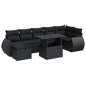 vidaXL 8 Piece Garden Sofa Set with Cushions Black Poly Rattan