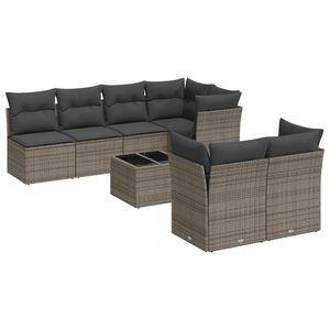vidaXL 8 Piece Garden Sofa Set with Cushions Grey Poly Rattan