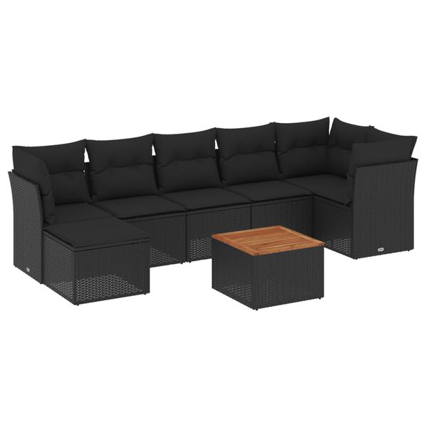 vidaXL 8 Piece Garden Sofa Set with Cushions Black Poly Rattan
