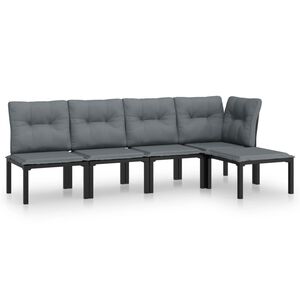 vidaXL 5 Piece Garden Lounge Set Black and Grey Poly Rattan