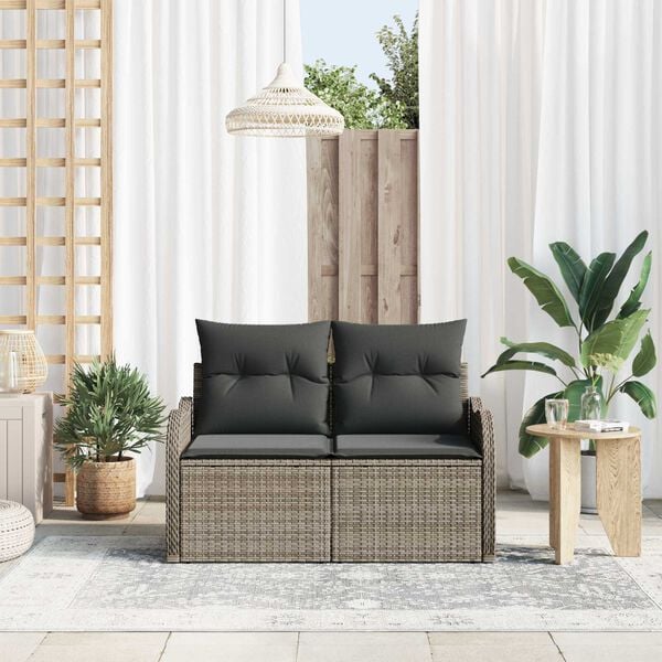 vidaXL Garden Sofa Grey 121 x 62 x 69cm Poly Rattan