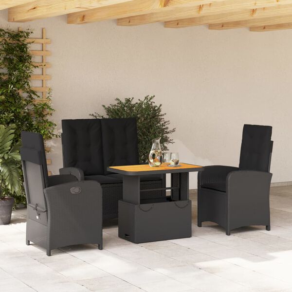 vidaXL 4 Piece Garden Dining Set with Cushions Black Poly Rattan