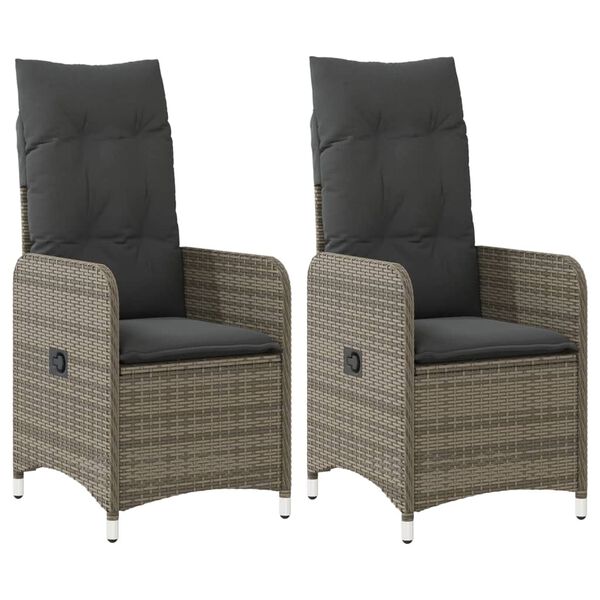 vidaXL Reclining Garden Chairs 2 pcs with Cushions Grey Poly Rattan