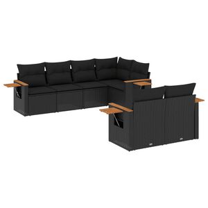 vidaXL 7 Piece Garden Sofa Set with Cushions Black Poly Rattan