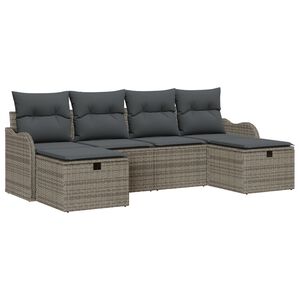 vidaXL Sofa Set with Cushion with Storage 6 pcs Grey Poly Rattan