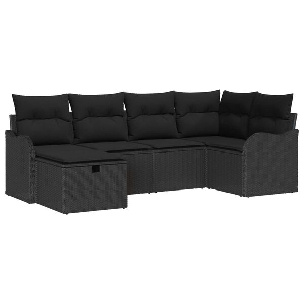 vidaXL Garden Sofa Set with Cushion Manual 6 pcs Black Poly rattan