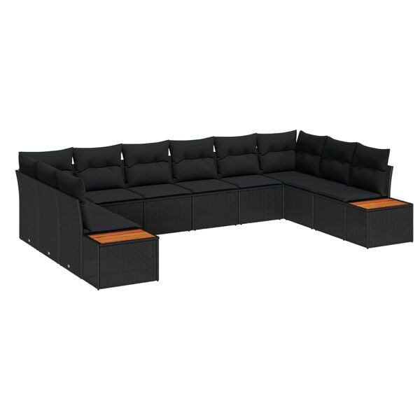 vidaXL Garden Sofa Set with Cushion 10 pcs Black Poly Rattan