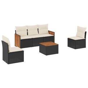 vidaXL 6 Piece Garden Sofa Set with Cushions Black Poly Rattan