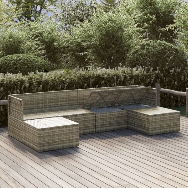vidaXL 6 Piece Garden Lounge Set with Cushions Grey Poly Rattan