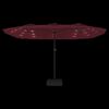 vidaXL Double-Head Garden Parasol with LEDs Bordeaux Red 449x265 cm