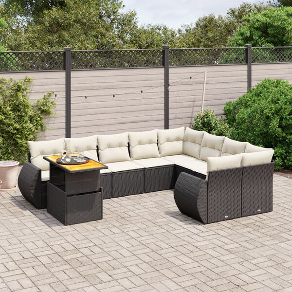 vidaXL 10 Piece Garden Sofa Set with Cushions Black Poly Rattan