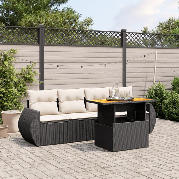 vidaXL 5 Piece Garden Sofa Set with Cushions Black Poly Rattan