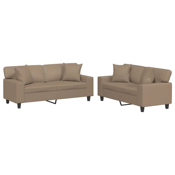 vidaXL 2 Piece Sofa Set with Pillows Cappuccino Faux Leather