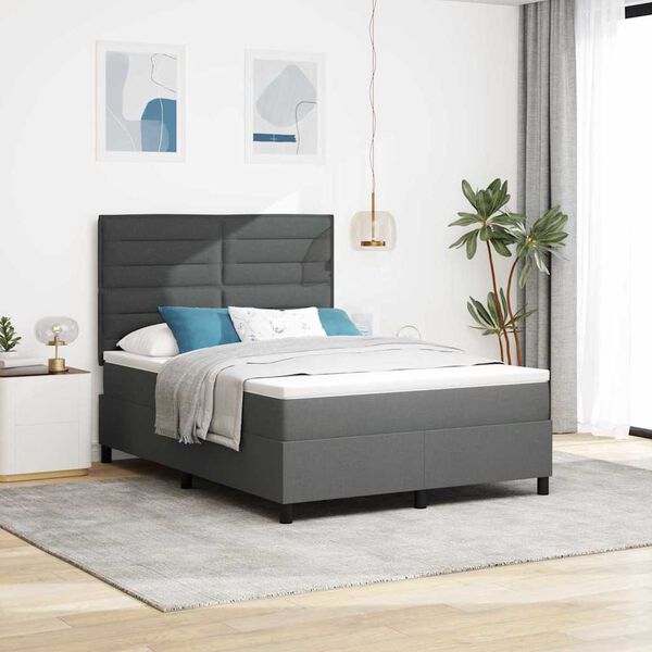 vidaXL Box Spring Bed Dark Grey and White 137 x 190 cm Fabric