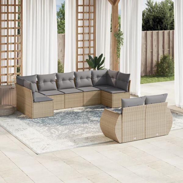 vidaXL 9 Piece Garden Sofa Set with Cushions Beige Poly Rattan