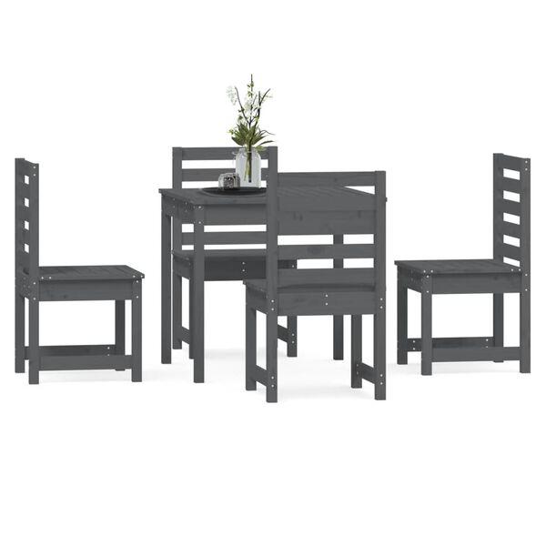 vidaXL 5 Piece Garden Dining Set Grey Solid Wood Pine