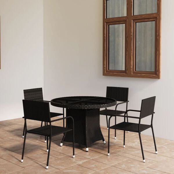 vidaXL 5 Piece Garden Dining Set Poly Rattan Black