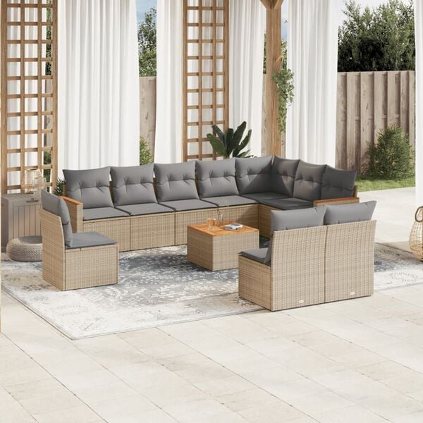 vidaXL 11 Piece Garden Sofa Set with Cushions Beige Poly Rattan