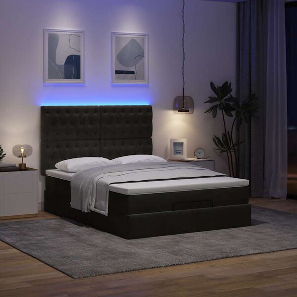 vidaXL Ottoman Bed with Mattresses & LEDs Black Double Velvet