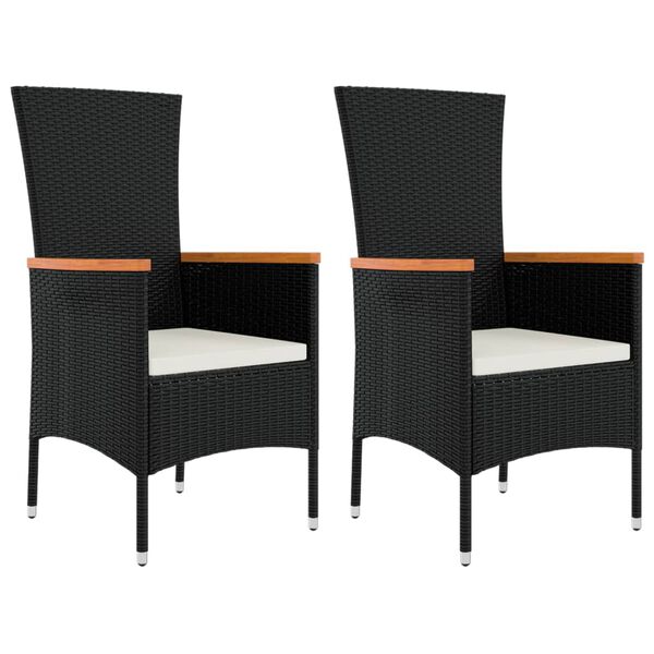 vidaXL 3 Piece Garden Dining Set with Cushions Black Poly Rattan