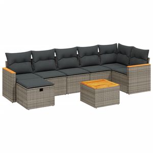 vidaXL 7 Piece Garden Sofa Set with Cushions Grey Poly Rattan